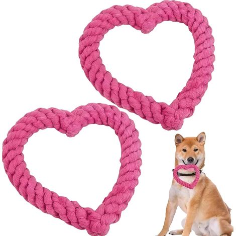 2er-Set niedliche, rosafarbene Kauspielzeuge für Hunde und Katzen, Hundespielzeug für Kauer, robustes Hundeseilspielzeug für die Zahnpflege, kreatives, herzförmiges interaktives Spielzeug, Welpenspiel