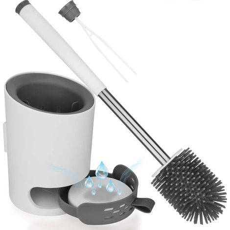 Cepillo de inodoro, cepillo de inodoro de silicona antibacteriano, juego de cepillo de inodoro con soporte colgante, pinzas ocultas, tierra de diatomeas, gancho adhesivo, asa para asiento de inodoro p (1/5)