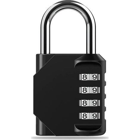 1PC Cadenas Code 4 Chiffres - Cadenas de Sécurité Résistant Aux Intempéries, Cadenas à Combinaison pour Casier, Valise, Garage, Portail, École, Alliage de Zinc, Noir (1/5)