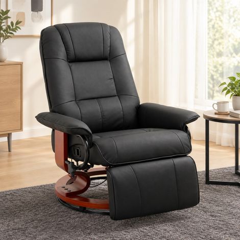 Poltrona relax 78x87x100 cm in similpelle nera, poggiapiedi e rotazione 360° – MEUBLIV (1/5)