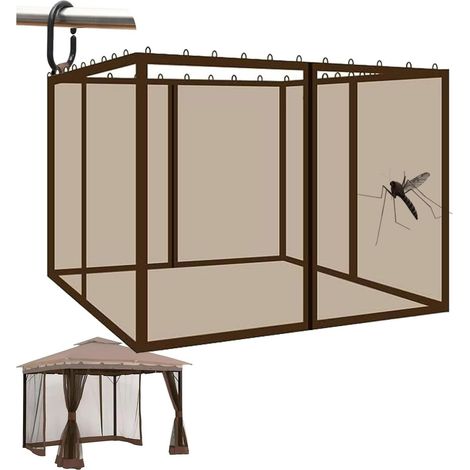 (marron, 3 x 3 m)Rideaux moustiquaire de rechange pour tonnelle de 3 x 3 m  Parois latérales sans espace pour jardin, terrasse et pergola