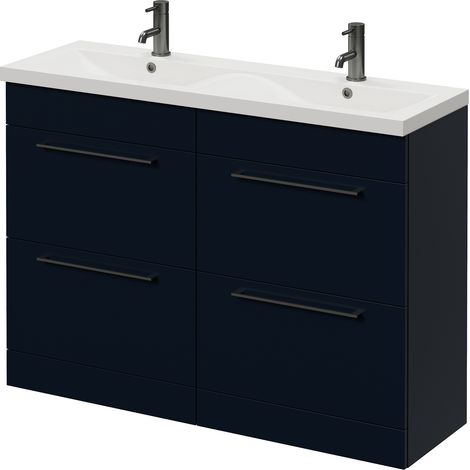 Napoli 390 Deep Blue 1200mm 4 Drawer Vanity Unit with Double Glide Basins - 1200mm - Gunmetal Grey 320mm Handle
