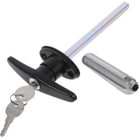 Poignée de Porte avec Serrure et Clé, Verrou T en Alliage de Zinc Noir (1/5)