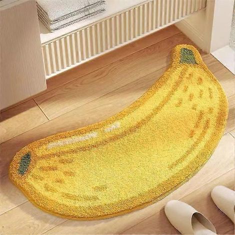 Tapis de bain antidérapant 40 x 60 cm, absorbant et lavable, motif banane, pour baignoire, chambre, chambre d'enfant, jaune moutarde (1/5)