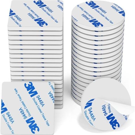 Adhesif Double Face Extra Fort Mousse, 40 Pièces Tampon Adhésif double face, 3M Pastille Adhesive Double Face Imperméables pour la Maison, Bureau, Carré & Ronde, Blanc (1/5)
