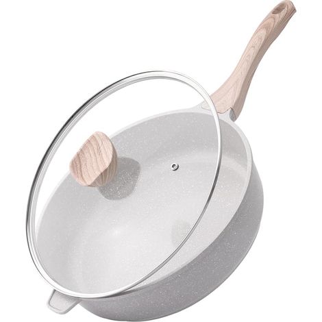 Poele Ceramique Induction 30 cm, Poêle à Frire Profonde Antiadhésive avec Couvercle
