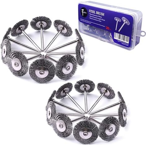 Metal Brush Set, 20 Pieces 1 Inch/25 mm Mini Metal Wheel with 3 mm Round Shank, Alloy Steel Metal Brush for Cleaning Rust, Paint, Stripping and Abrasion, for Drilling Attachment (1/5)