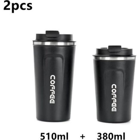 2 tasses à café isolées, tasse de voyage en acier inoxydable pour bureau, voyage en voiture, noir (1/4)