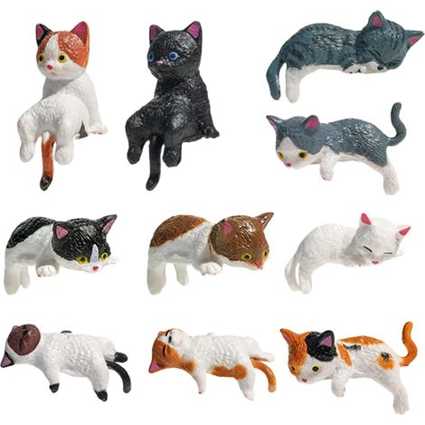 Lot de 10 figurines de chats pour le moniteur, petites figurines de chats, mini figurines de chats pour PC, ensemble de figurines de chat, ornements mignons de bureau, salon et chambre à