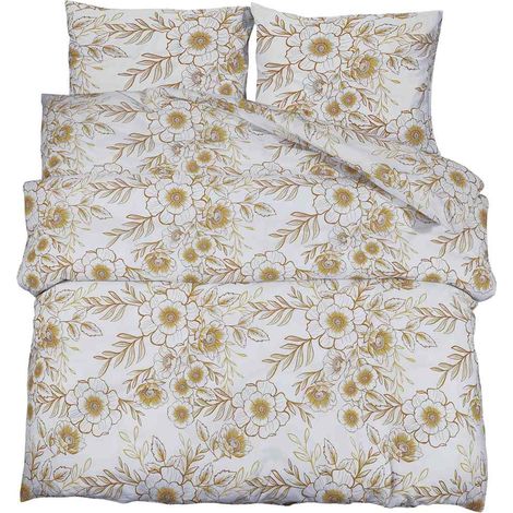 Maison Exclusive - Set Copripiumino Bianco e Marrone 200x220 cm in Cotone