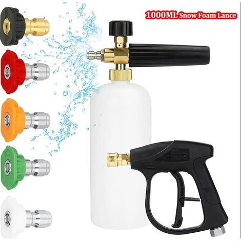 Pistola de limpieza de alta presión con cañón de espuma, conector rápido de 6,35 mm, con 5 boquillas para hidrolavadora, 1 L (1/4)