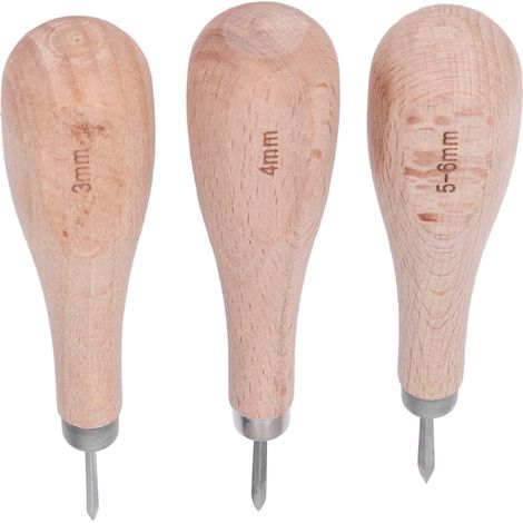 Ensemble de 3 emporte-pièces pour cuir, haute dureté, conception ergonomique, emporte-pièce à couture en losange avec manche en bois de hêtre, adapté pour perforer le cuir. (1/5)