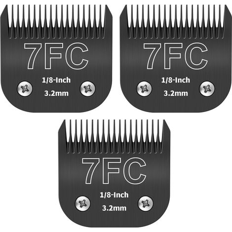 3 x 7FC Detachable Dog Grooming Blades - 1/8" (3.2mm) Steel Blade - Compatible with A5, KM-10 - Black (1/5)
