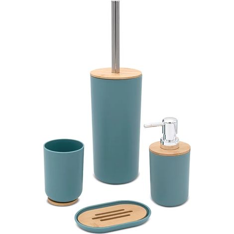 Set completo accessori bagno da appoggio acquamarina in abs e bambù Surf