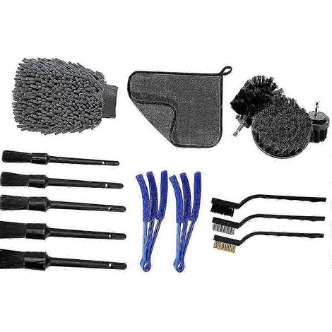 Kit de nettoyage doux pour roues, intérieur et extérieur, tableau de bord et panneaux de signalisation (16 pièces) - Brosse métallique à long manche - Autoroute