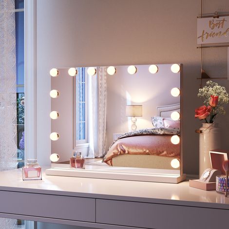 SONNI Schminkspiegel Led Licht Weiß Hollywood Groß Kosmetikspiegel beleuchtet mit 15 Lichter Touch-Steuerung 58x45.5x12cm