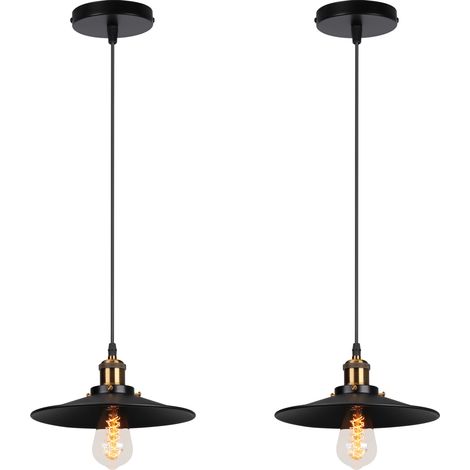 2er Pendelleuchte Schwarz Hängelampe mit Ø22cm Lampenschirm Kronleuchter Art Edison Lampe E27 Fassung für Loft Wohnzimmer Esszimmer