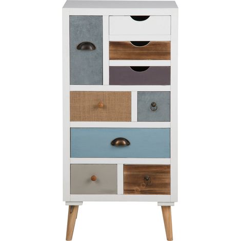 Thames Commode blanche avec 9 tiroirs de couleurs différentes. Livrée complètement montée. (1/4)