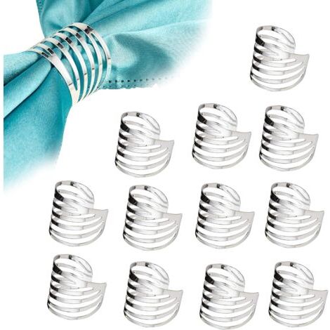 Lot de 12 ronds de serviette en métal argenté pour mariage, banquet et dîner-NANOTEH (1/5)