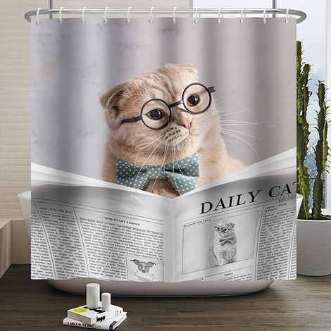 Rideau Douche 180x180cm Chat Mignon Animal Comique (1/5)