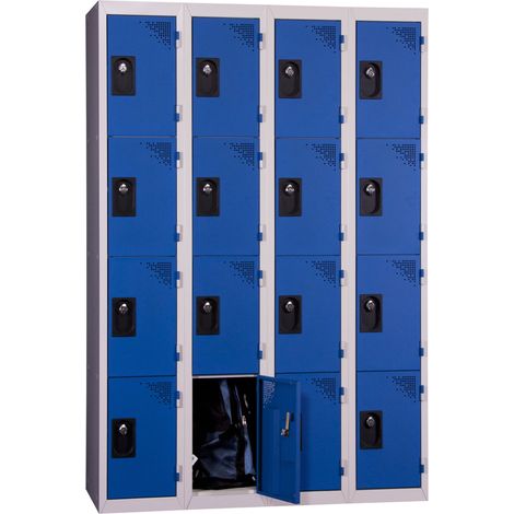 PROVOST - Vestiaire multicases monobloc 4 colonnes - 16 cases en acier bleu