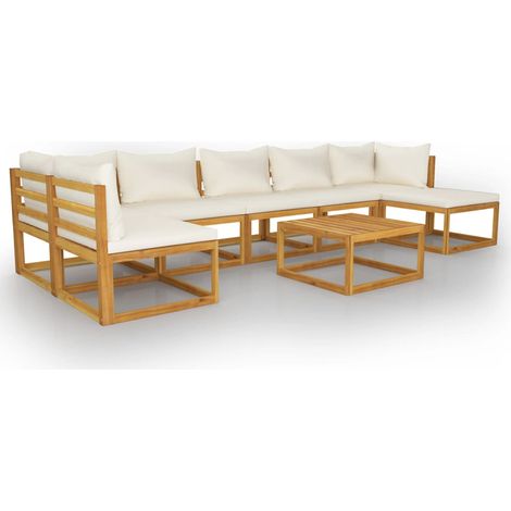 vidaXL Salon de jardin 8 pcs avec coussin Crème Bois d'acacia solide