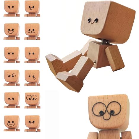 Shaking Wooden Man Figurine, Figurine D'Homme En Bois Tremblant IntéRessant 8x5 Cm , Car Dashboard Decoration Figurines D'Homme En Bois Qui Secoue Les Pieds,Pour Ornements DéCoratifs Voitures (B)