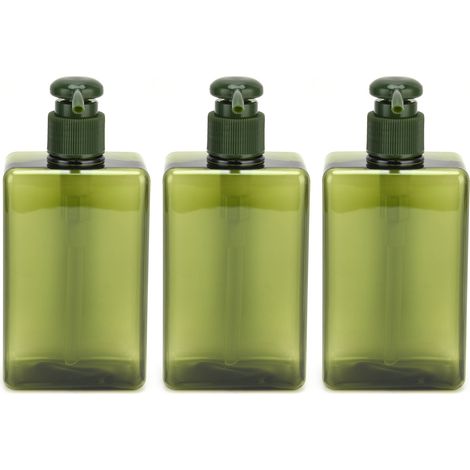 3 flacons pompe vide 280ml lotion shampoing liquide savon, distributeur étanche noir-vert, récipient anti-fuite pour produits cosmétiques