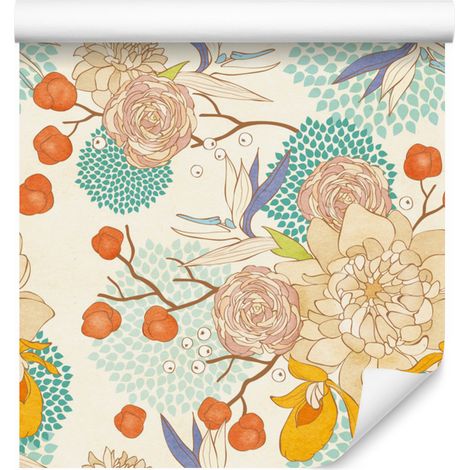 Retro-Blumentapete für Wohn- und Schlafzimmer, 50 x 1000 cm (1/5)