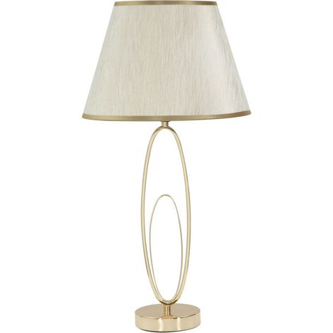 Lampada da tavolo Glam Flush in ferro dorato con paralume in tessuto crema (1/5)