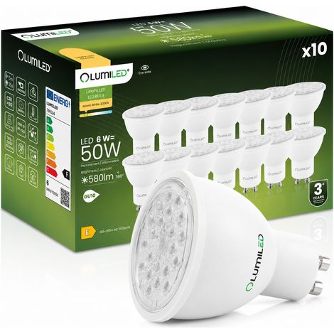 10x LED-Lampe GU10 Spot PAR16 6W = 50W 580lm 3000K Warmweiß 24° 36° 60° Lichtkegel (1/5)