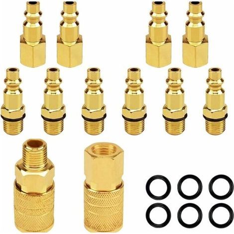 Lntyq Lotto da 12 raccordi pneumatici e tappi NPT 1/4 NPT, set di connessioni rapide industriali tipo D, accoppiatore d'aria e kit aria, raccordi per compressore e tubo pneumatico (1/4)