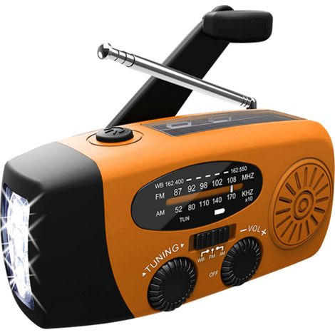 Radio meteorológica de emergencia con batería de 1200 mAh, alimentación solar y manivela, recepción AM/FM/NOAA, batería externa portátil con función de carga solar, manivela y linterna LED a pilas. Ca (1/5)