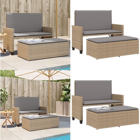 Banc de jardin et coussins et repose-pied beige résine tressée - Banc De Jardin - Meuble De Jardin - Salon De Jardin - Chaise Longue - Canapé-lit - Home & Living