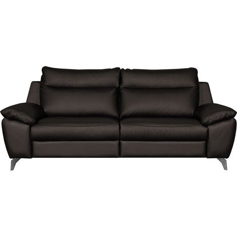 Canapé taille 2 places en 100% tout cuir épais de luxe italien, PERLA, chocolat (1/5)