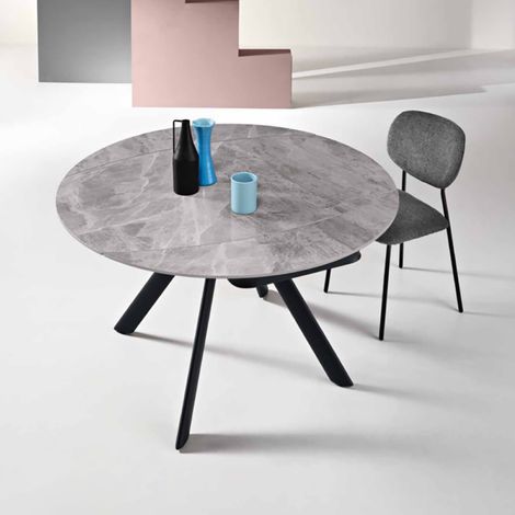 Tavolo in pietra effetto marmo Grigio ROUND con piano girevole D135 cm (1/5)