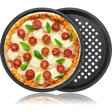 2 pièces pizza bac à légumes moule carbone acier antiadhésif plateau plaque à pizza avec trous 12 pouce (1/5)