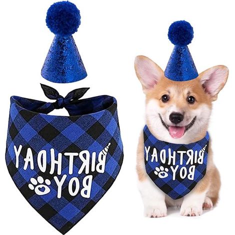 Allecta,Pañuelo para cumpleaños de perros,artículos para fiestas,tocado para disfraz de perros y gatos pequeños y medianos (azul) (1/5)