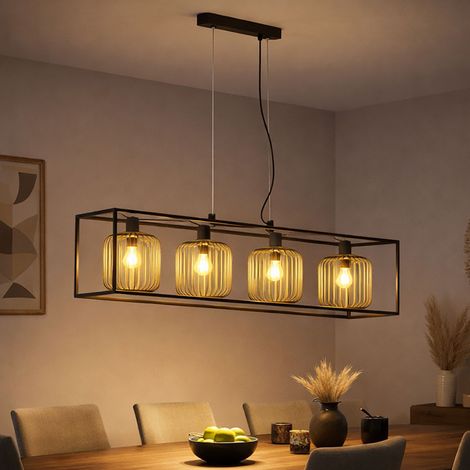 Lampada a sospensione a sospensione lampada da tavolo gabbia 4 fiamme retro lampada da soggiorno nero oro regolabile, metallo, 4x prese E27, LxLxH 110x23x160 cm (1/5)