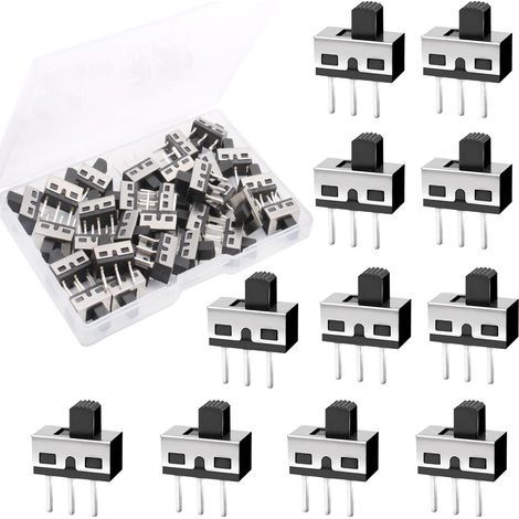 50 Stück Mini-Schiebeschalter, 3-polig, 2 Positionen, 1P2T SPDT, vertikaler Schiebeschalter, Mikro-Wechselstrom 125 V, 2 A, 5 mm (1/5)