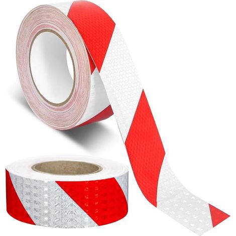 Bande Reflechissante Autocollante,25m X 5cm Ruban Réfléchissant Rouge et Blanc,Ruban Adhésif d'Avertissement de Sécurité Visible,étanche Rubalise Rouge et Blanc pour Voiture,L'extérieur (1/5)