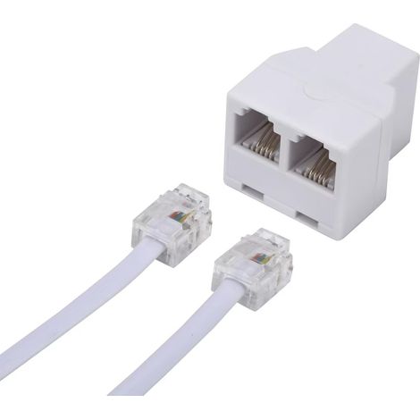 Splitter Ligne Téléphonique - RJ11 6P4C - Pour Téléphone Fixe et Télécopieur - Blanc - 2 Pièces (1/5)