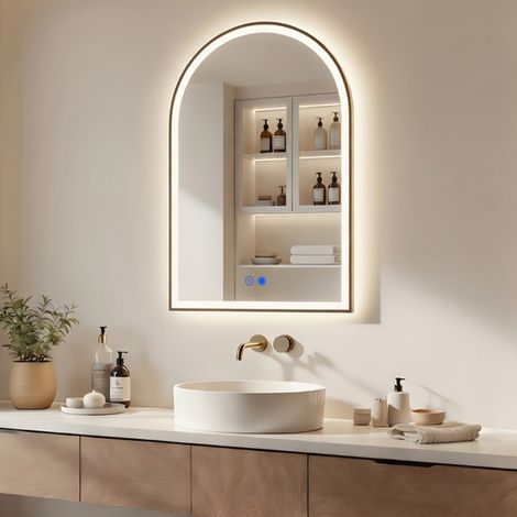 ARTFORMA Specchio da bagno LED ad arco 70x100 cm oro touch antiappannamento (1/5)