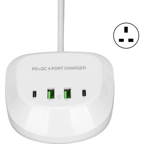 Station de charge USB 4 ports avec 2 Type C et 2 QC3.0, chargeur secteur 100-240V prise UK pour smartphones et tablettes, T3P+ (1/5)