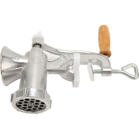Hachoir à viande manuel en alliage d'aluminium, hachoir à viande manuel pour usage domestique avec poignée en bois, pour le bœuf haché et la saucisse (1/5)