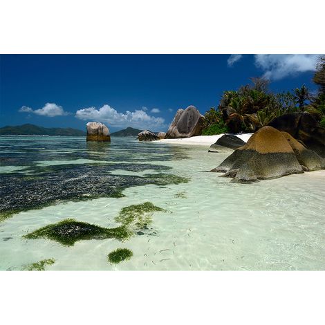 Papier peint panoramique nature mer Tapisserie panoramique paysage bleu pour bureau Papier peint panoramique Seychelles (1/2)