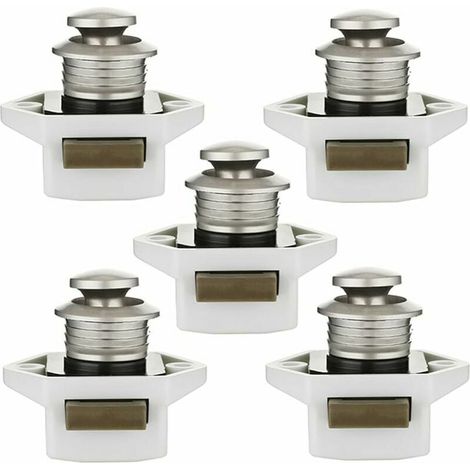 Cerradura de gabinete con botón pulsador de 20 mm, sin llave, 5 unidades, para puerta de armario, cierre de muebles para caravana, cajón, autocaravana (blanco) (1/5)