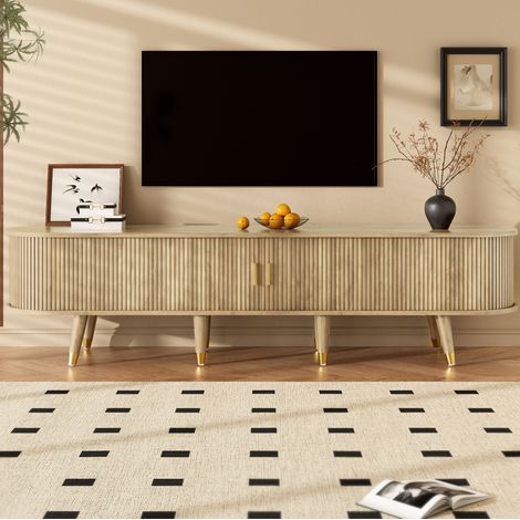 Mueble TV con puertas correderas 175 x 38 x 45 cm en MDF, color roble HAVRYA (1/5)
