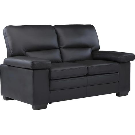 Vente-Unique – Canapé droit 2 places en cuir de buffle – Noir – Structure bois – Confort d'assise équilibré – Garnissage haute résilience (1/5)