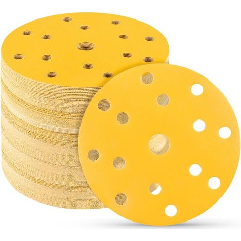 50 Pièces Disque de Ponçage 150mm Ronds Papier P400 Grains 15 Trous Idéal pour Poncer/Polir/Dérouiller Excentrique ronde (1/5)